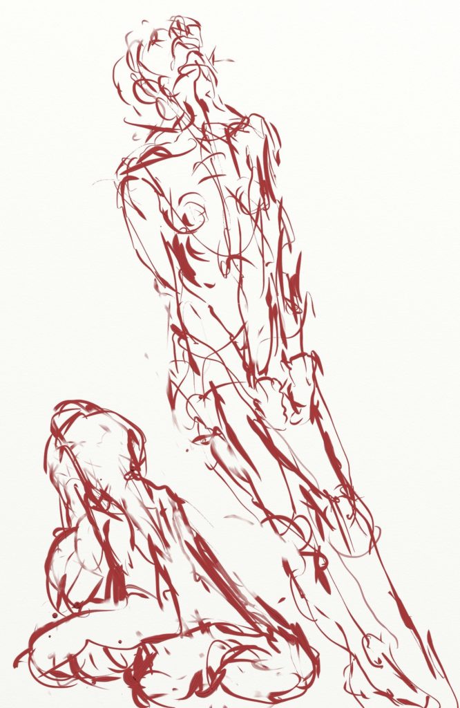 Sketch for sculpture "Dragging", digital drawing