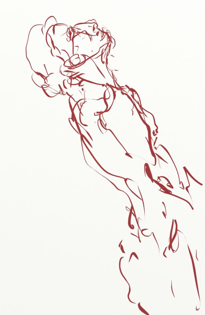 Sketch for sculpture "Dragging", digital drawing