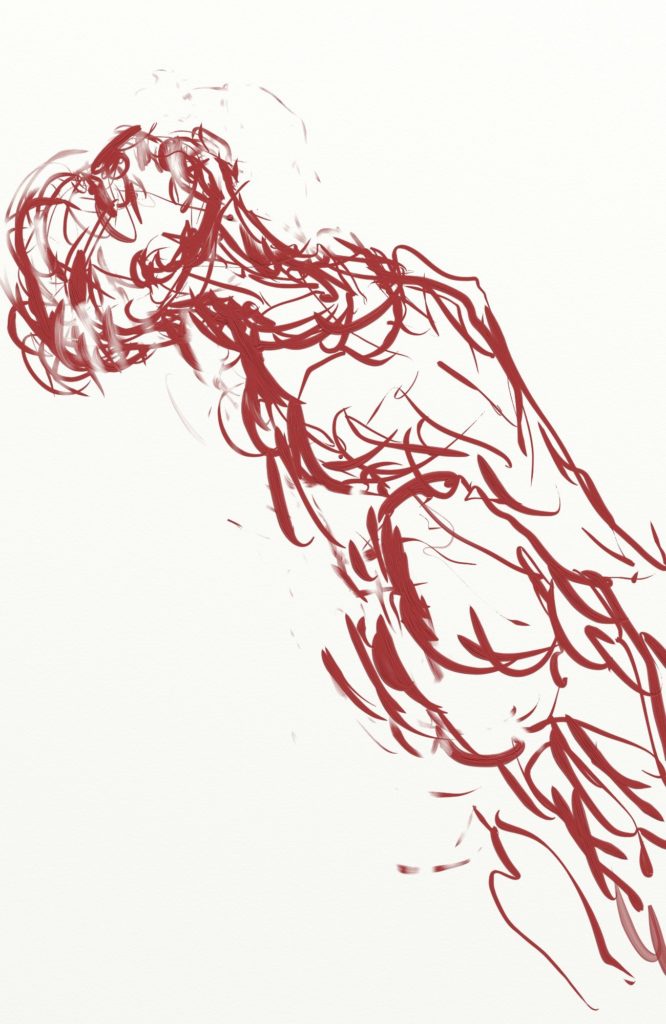 Sketch for sculpture "Dragging", digital drawing