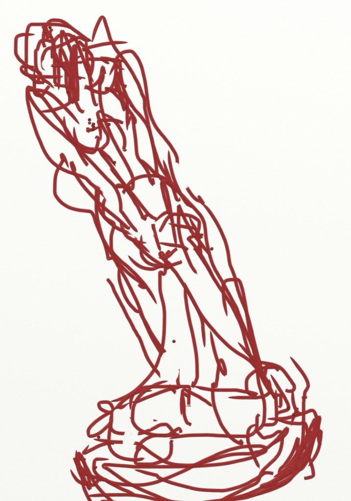 Sketch for sculpture "Dragging", digital drawing