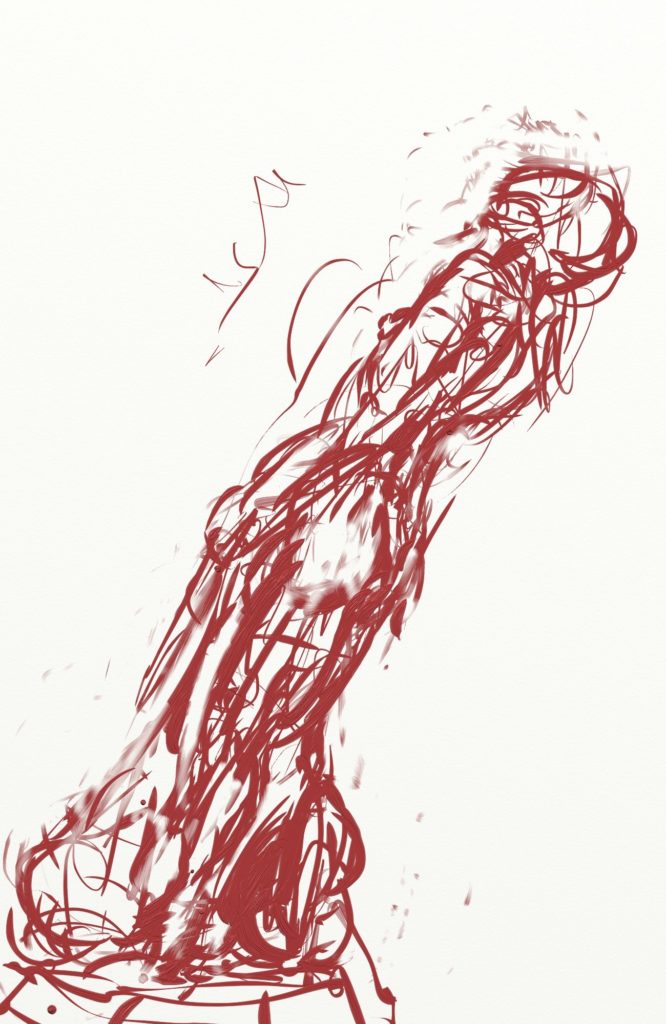 Sketch for sculpture "Dragging", digital drawing